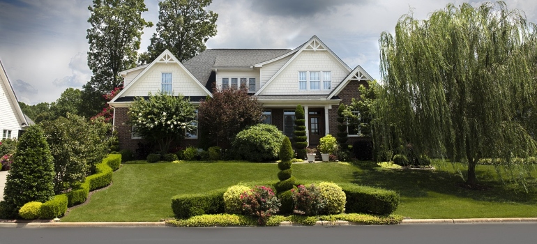 A nicely decorated front yard