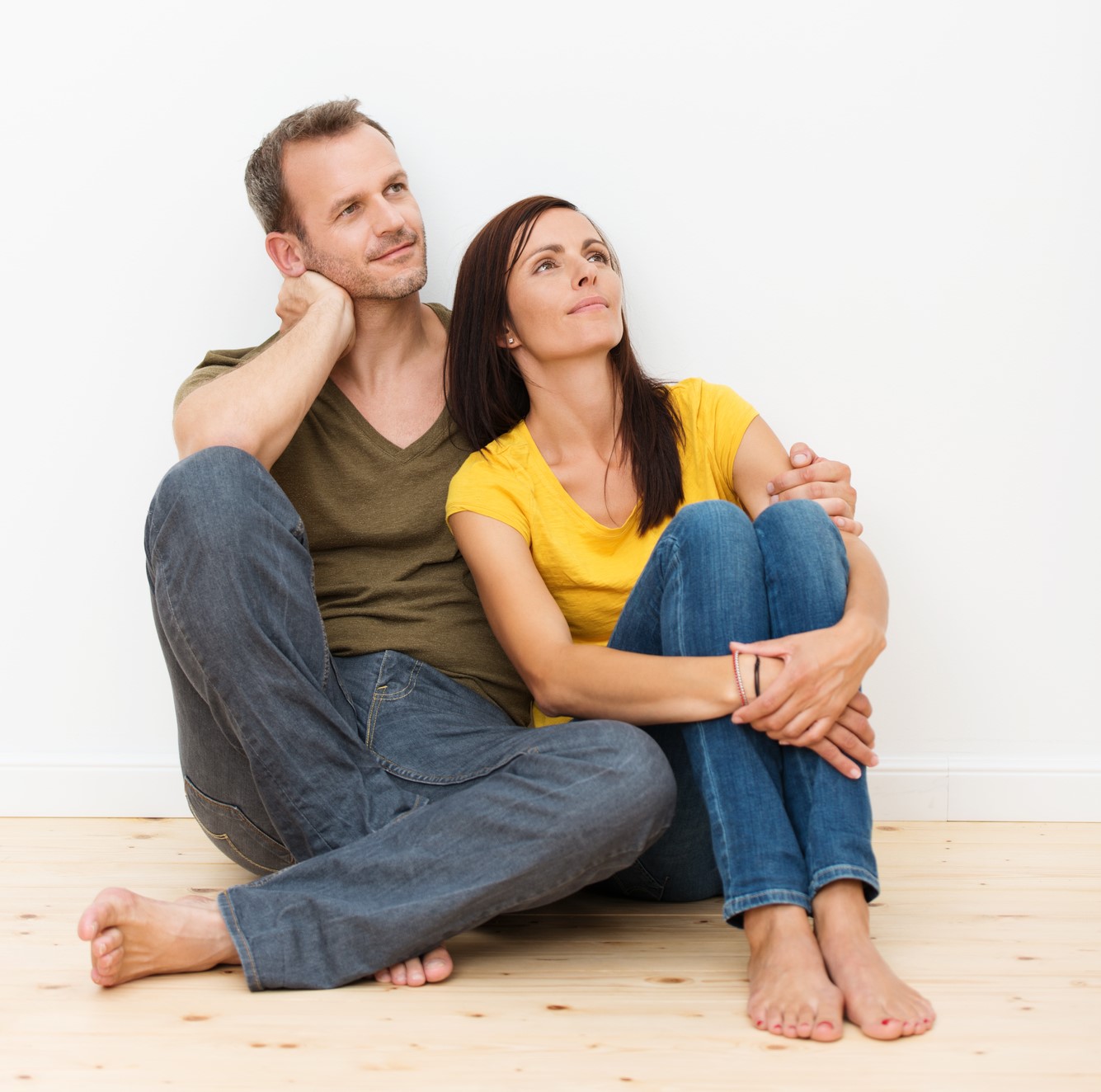 A couple looking upwards